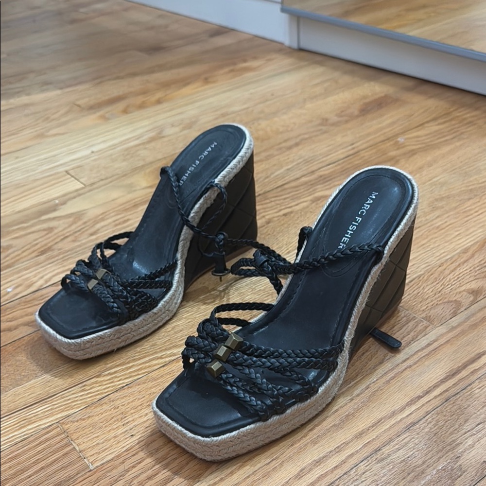 Marc Fisher Black Wedge Sandals